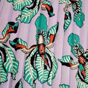 Vintage 80s Pleated Midi Skirt Women Large Purple Orchid Floral Formal 12 Spring